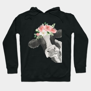 Watercolor Cow with Floral Crown Hoodie